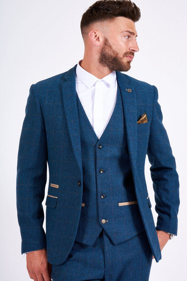 Marc Darcy Menswear Dion Blue Tweed Wedding Suit - Mens Tweed Suits | Jacket | Waistcoats