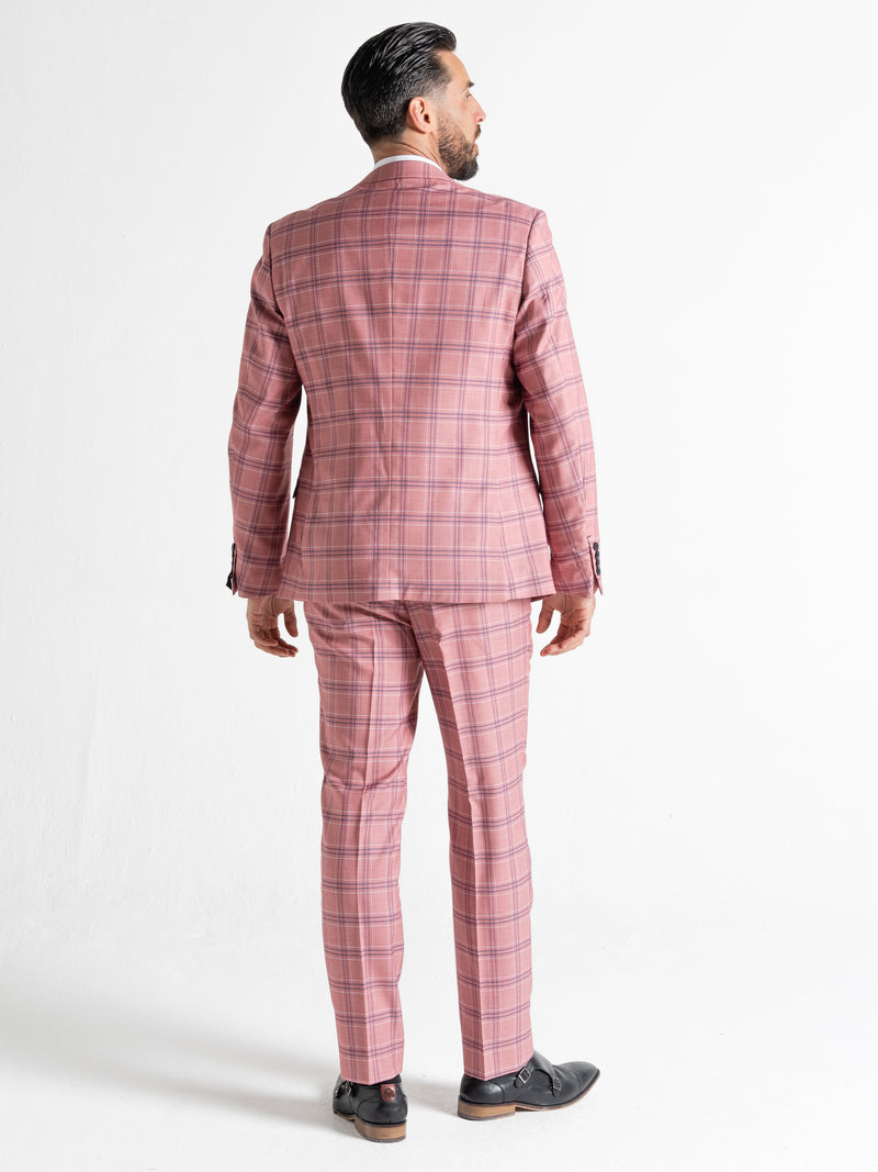KENSINGTON ROSE WITH WHITE AND NAVY BLUE CHECK DETAILING