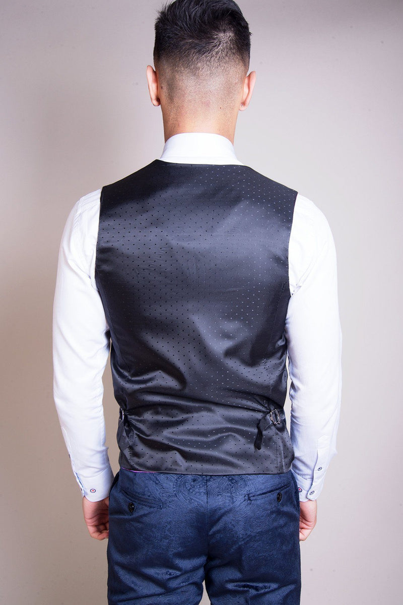 Simon Jacquard Navy Velvet Three Piece Suit - Mens Tweed Suits