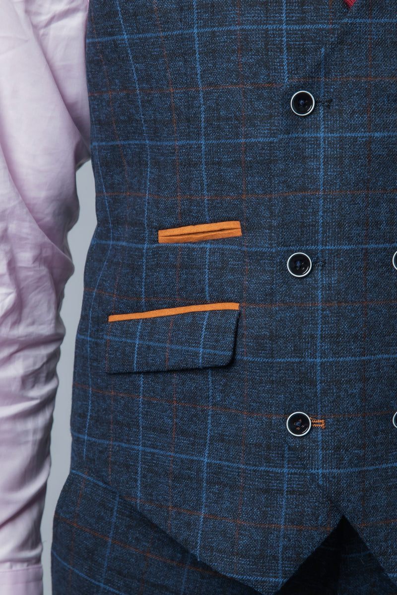 Mens Navy Tweed Check 3 Piece Suit | Robert Simon Suits | Mens Tweed Suits | Office Wear | Office Wear | check suit