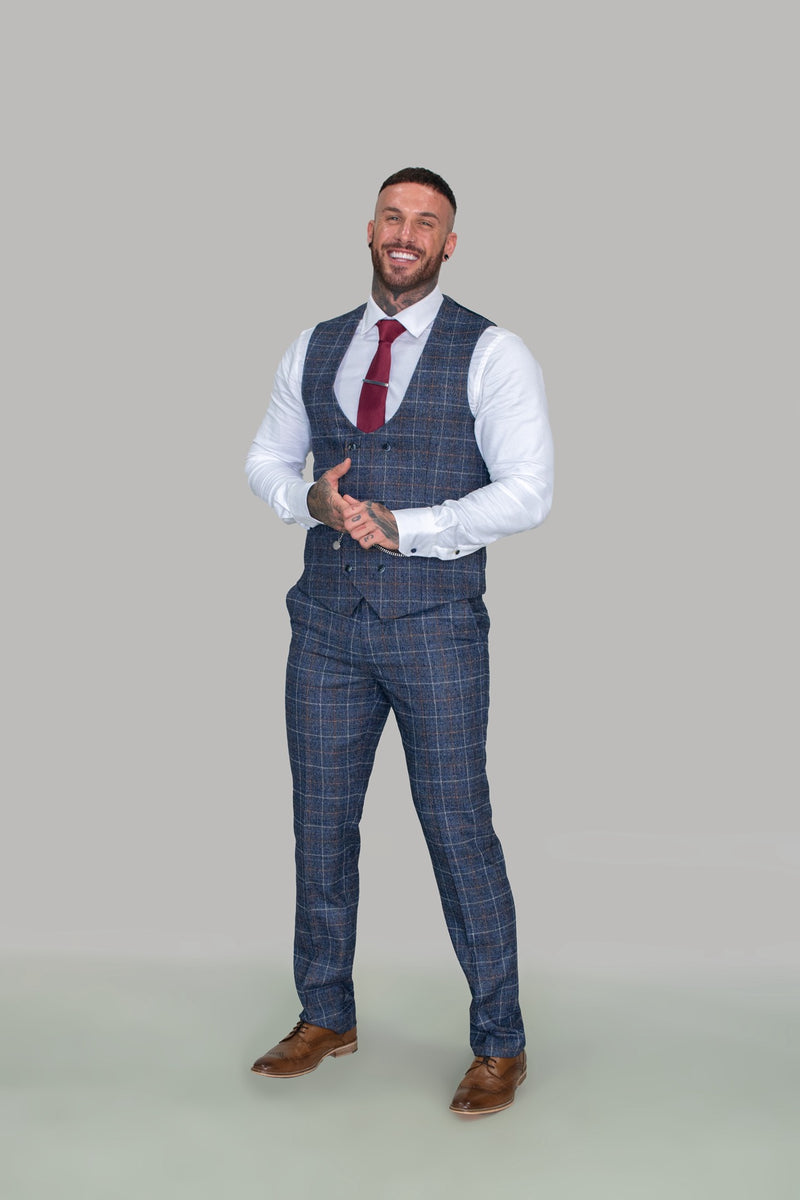 Bonita Blue Check Three Piece Suit :- Check Suit - Mens Tweed Suits | Jacket | Waistcoats | Check Suit | Wedding Wear | Office Wear