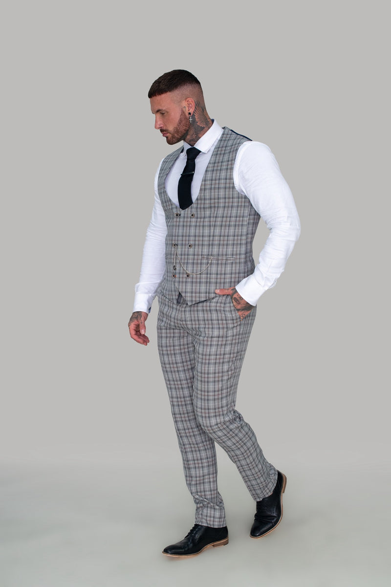 Callie Grey Check Skinny Three Piece Suit :- Check Suit - Mens Tweed Suits | Jacket | Waistcoats | Check Suit | Office Wear