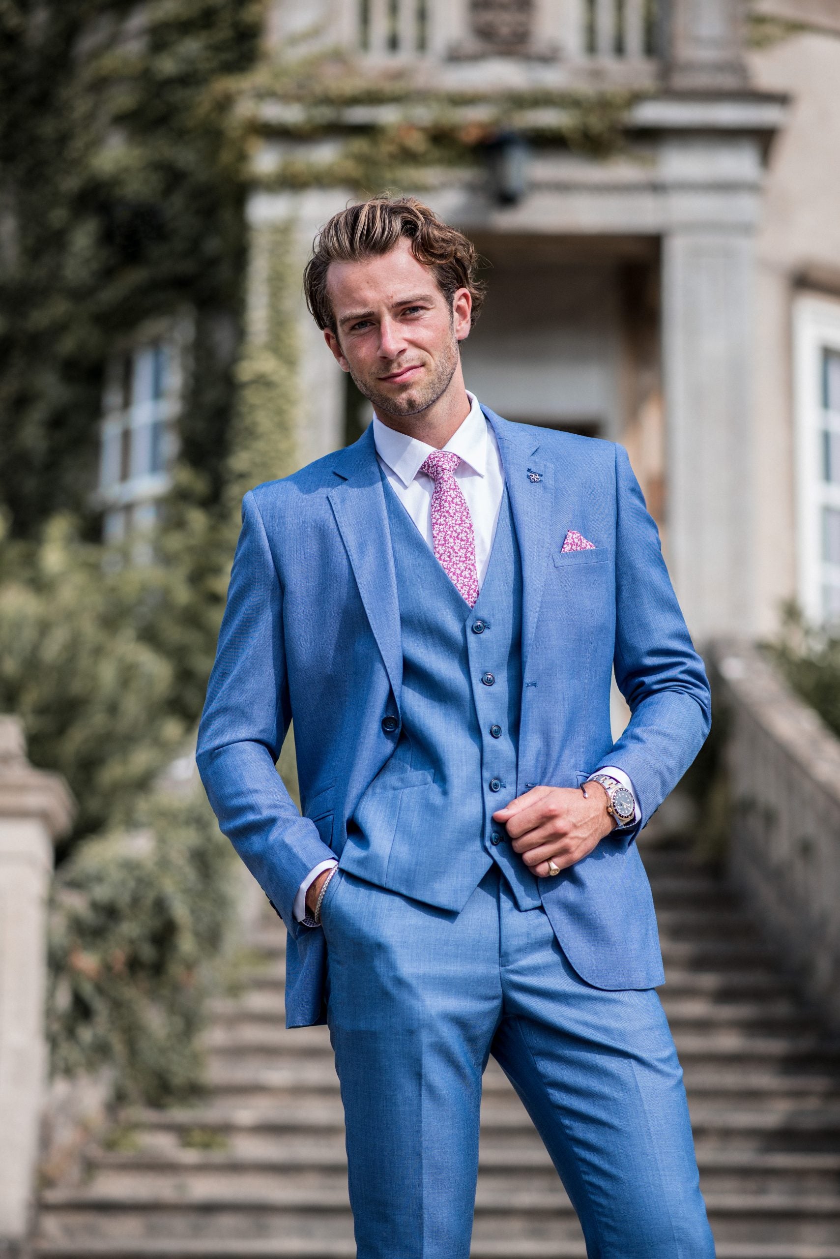 Cavani Kaiser Blue Tweed Three Piece Suit - Formal Tailor