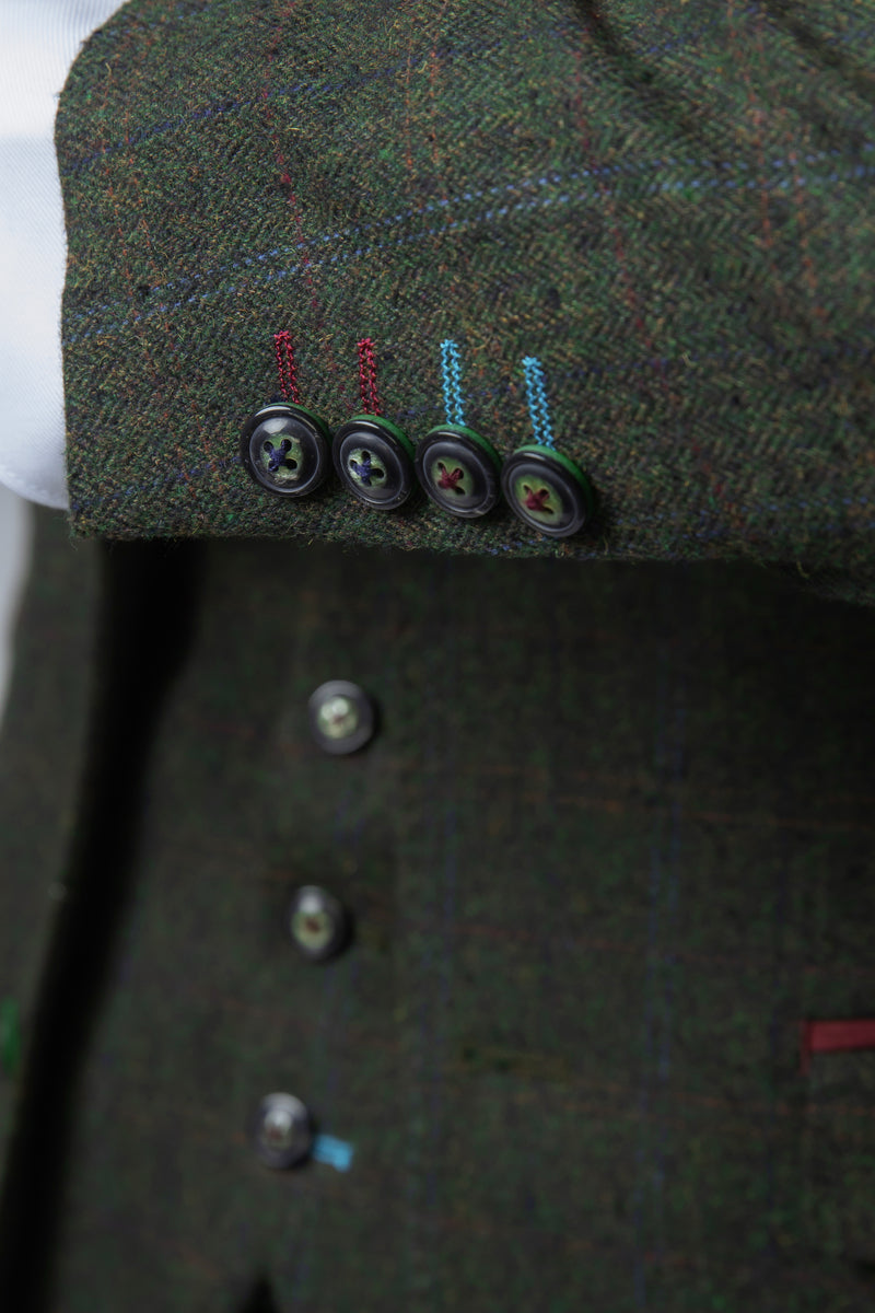 Mens Green Tweed Check 3 Piece Suit | Robert Simon Suits | Mens Tweed Suits | Office Wear | Check Suit | Office Wear