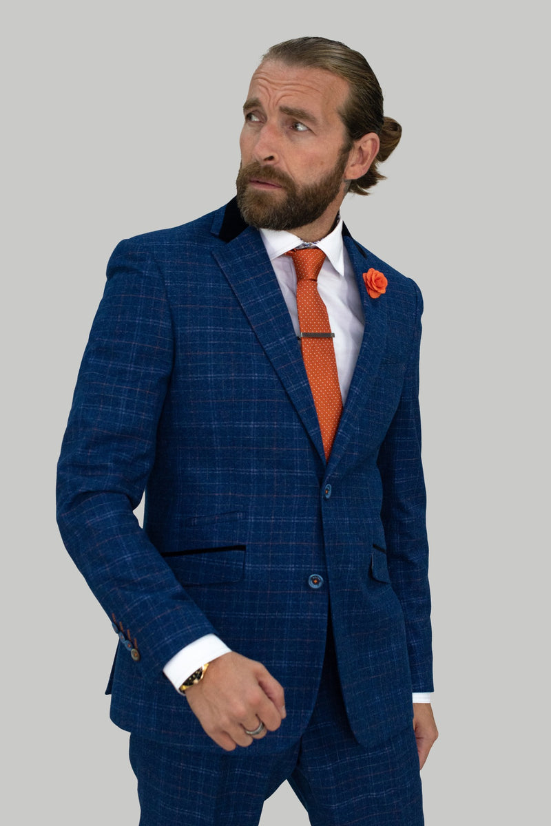 Kaiser Blue Tweed Three Piece Suit :- Check Suit - Mens Tweed Suits | Jacket | Waistcoats | Office suit | Check Suit