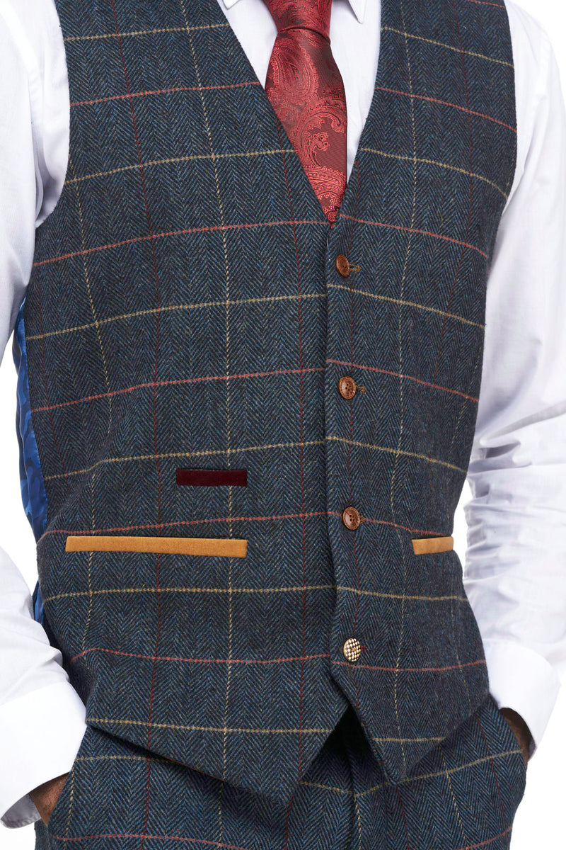 Blue Tweed Check Waistcoats | Mens Tweed Waistcoats | Mens Tweed Suits | Marc Darcy 