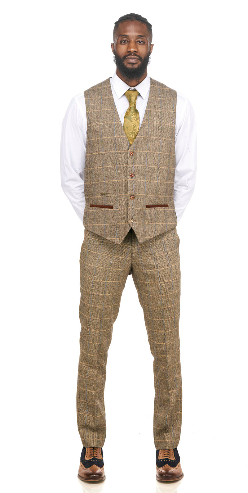 Brown Tweed Waistcoats |  Mens Tweed Waistcoats | Mens Tweed Suits | Marc Darcy Suits  | Check Suit | Wedding Wear | Office Wear