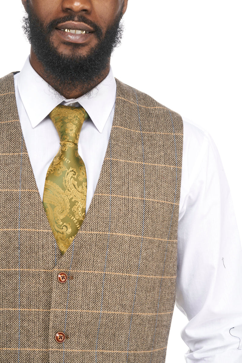 Brown Tweed Waistcoats |  Mens Tweed Waistcoats | Mens Tweed Suits | Marc Darcy Suits  | Check Suit | Wedding Wear | Office Wear