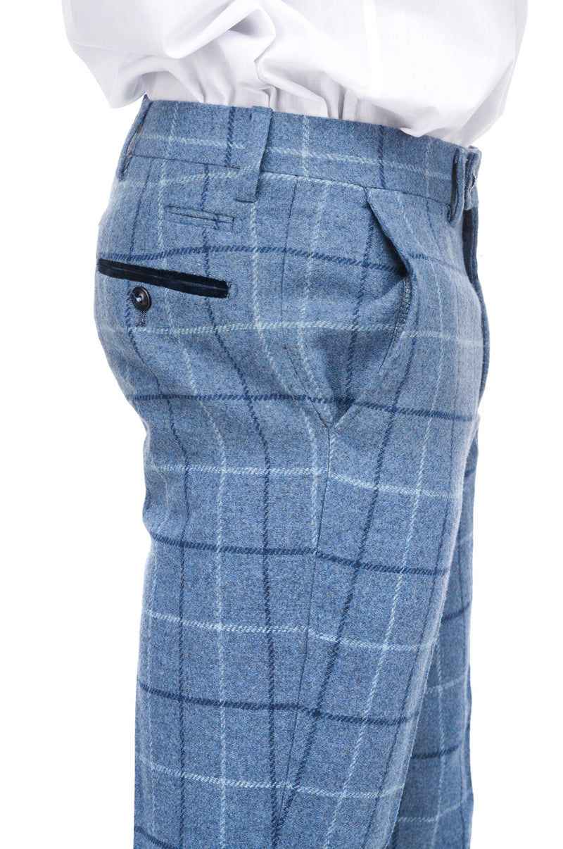 Marc Darcy | Clinton Blue Tweed Check Trousers | Mens Tweed Suits