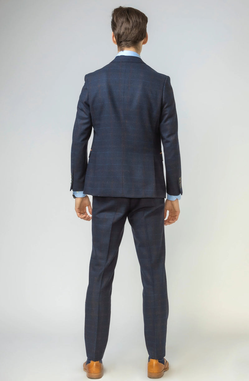 Navy Double Breasted Tweed Suit | Robert Simon Suits | Mens Tweed Suits | Office Wear | Office Wear | check suit | Wedding Wear | Office Suit | Check Suit