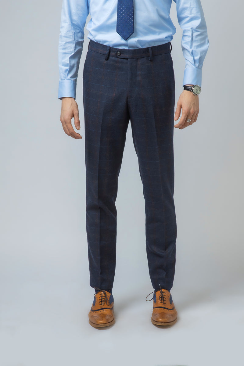 Navy Double Breasted Tweed Suit | Robert Simon Suits | Mens Tweed Suits Office Wear | Office Wear | check suit | Wedding Wear | Office Suit | Check Suit