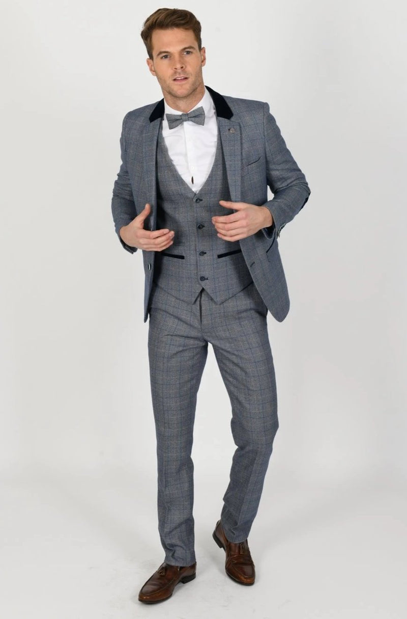 Blue Check Tweed Wedding Suit | Mens Tweed Suits | Marc Darcy Menswear | Marc Darcy Harry Blue  | Check Suit | Office Wear | Wedding Wear | Office Suit | Check Suit