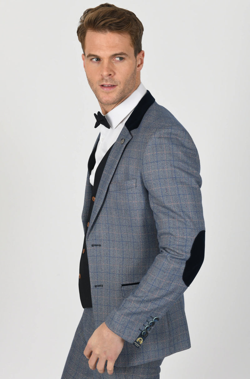 Harry Blue Tweed Check Suits | Marc Darcy - Mens Tweed Suits | Office Wear | check suit