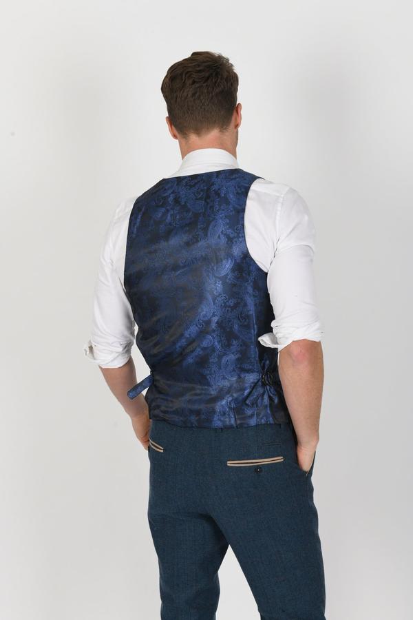 Dion Blue Tweed Jacket and Waistcoat Set - Mens Tweed Suits | Wedding Wear | Office Wear | Check Suit