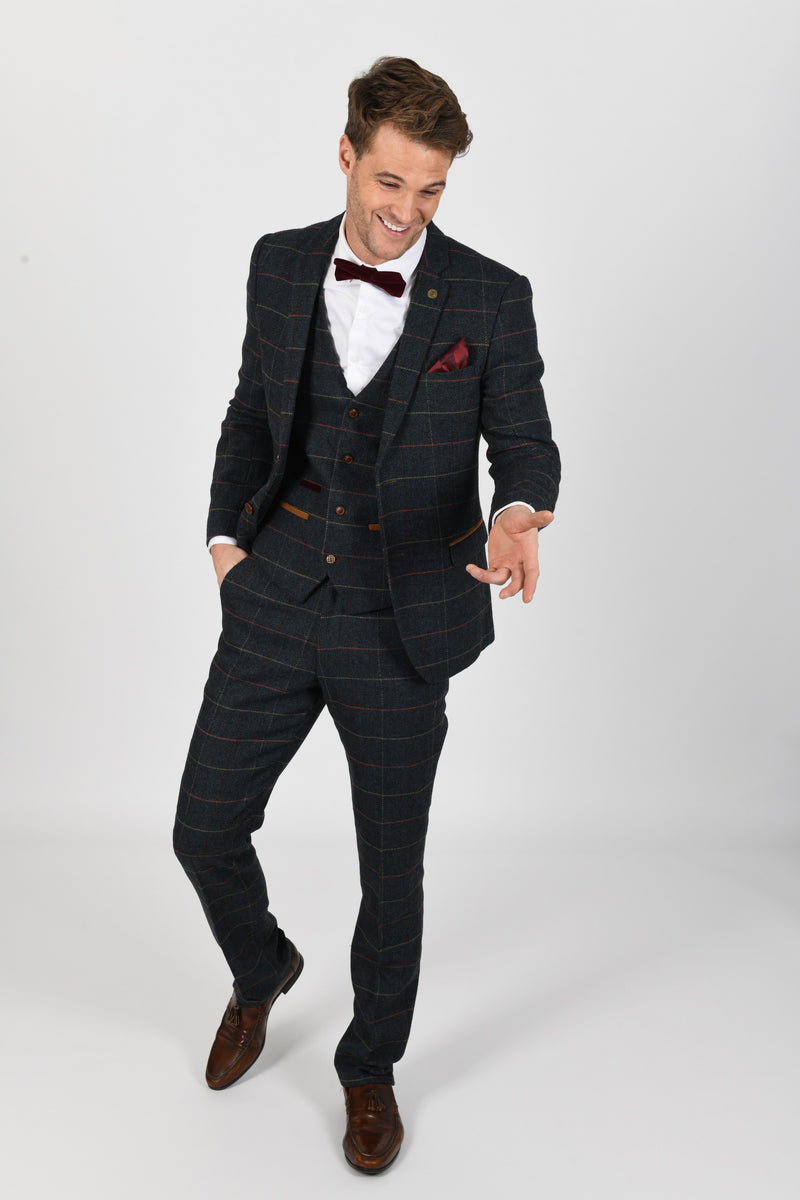 Eton Navy Check Tweed Wedding Suit - Mens Tweed Suits | Check Suit | Wedding Wear | Office Wear