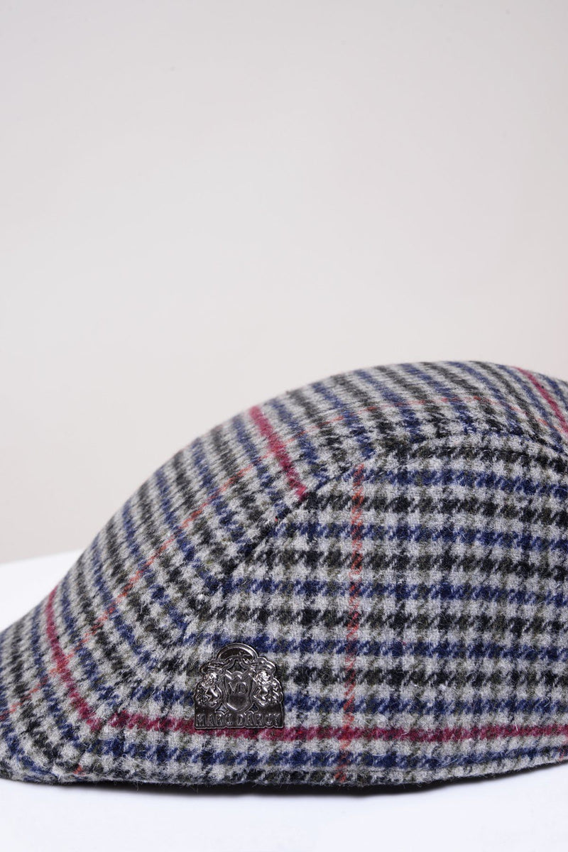 Edward Navy Grey Check Tweed Flat Cap - Mens Tweed Suits
