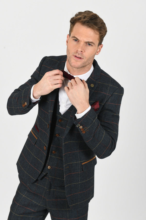 Eton Blue Tweed Jacket and Waistcoat Set - Mens Tweed Suits | Jacket | Waistcoats