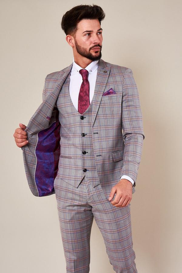 Marc Darcy Menswear Alvin Wedding Suit | Pink and Grey | Mens Tweed Suits | Mens Wedding Suits