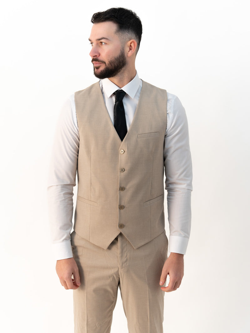 Jasper Beige Double Breasted Three Piece Suit