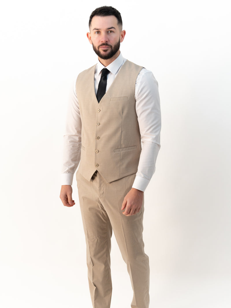 Jasper Beige Double Breasted Three Piece Suit