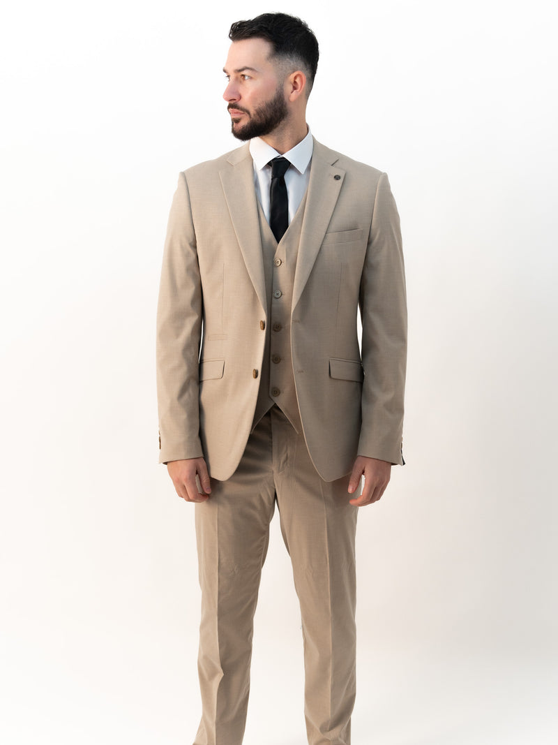 Jasper Beige Double Breasted Three Piece Suit