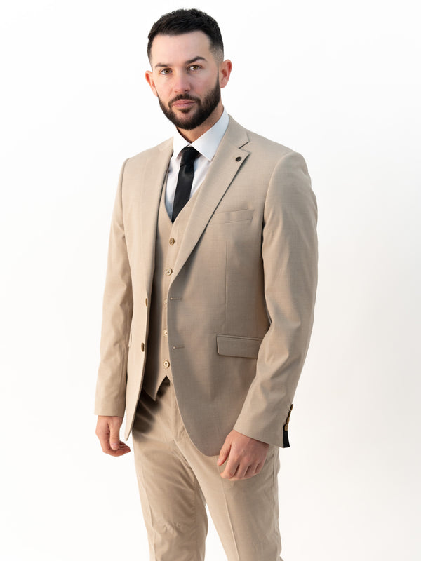 Jasper Beige Double Breasted Three Piece Suit