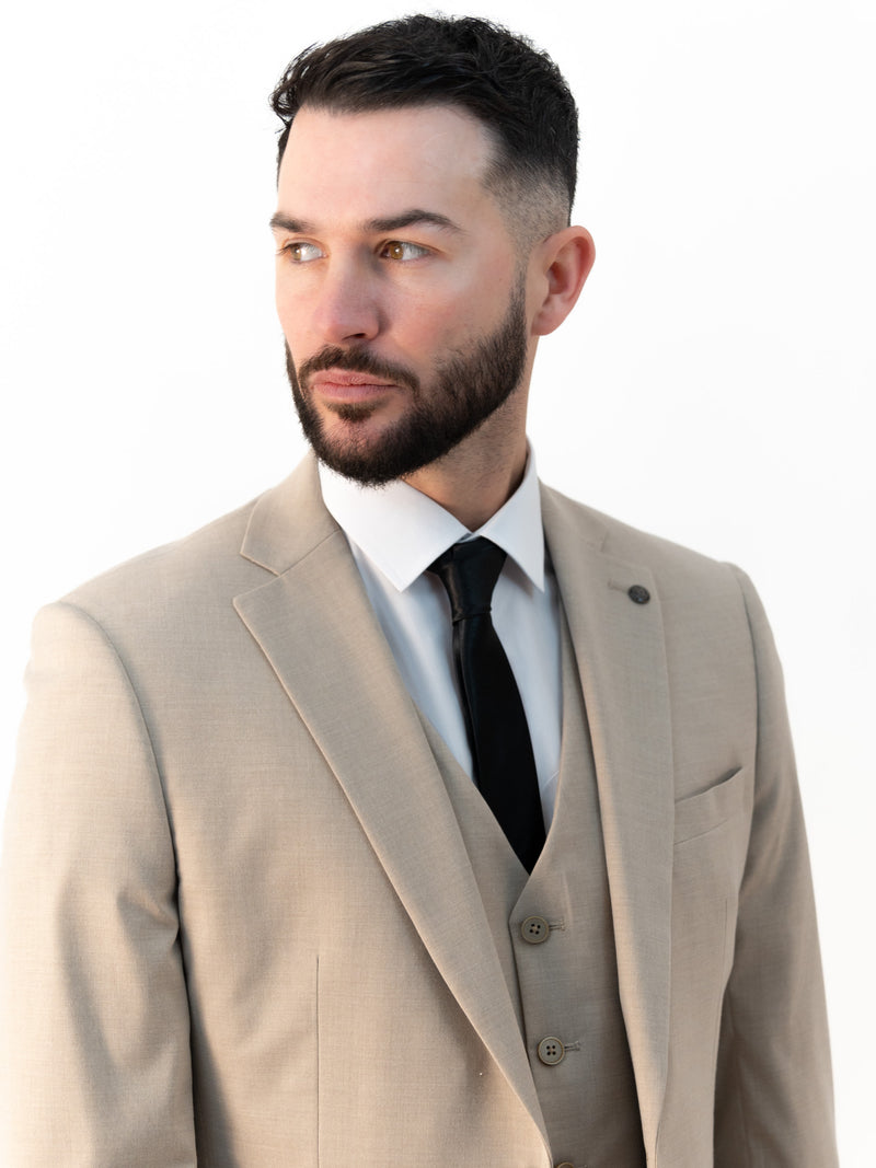 Jasper Beige Double Breasted Three Piece Suit