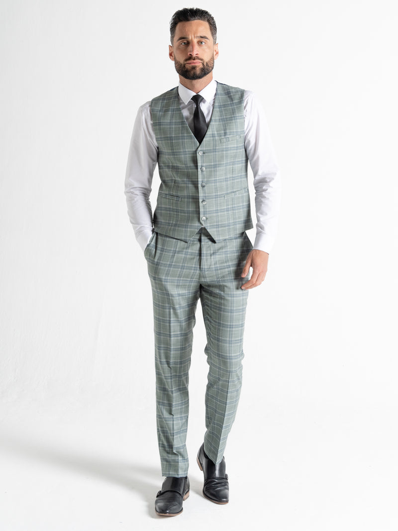 KENSINGTON OLIVE WITH WHITE AND BLUE CHECKS DETAILING