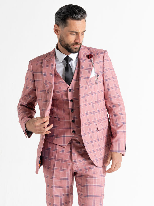 KENSINGTON ROSE WITH WHITE AND NAVY BLUE CHECK DETAILING