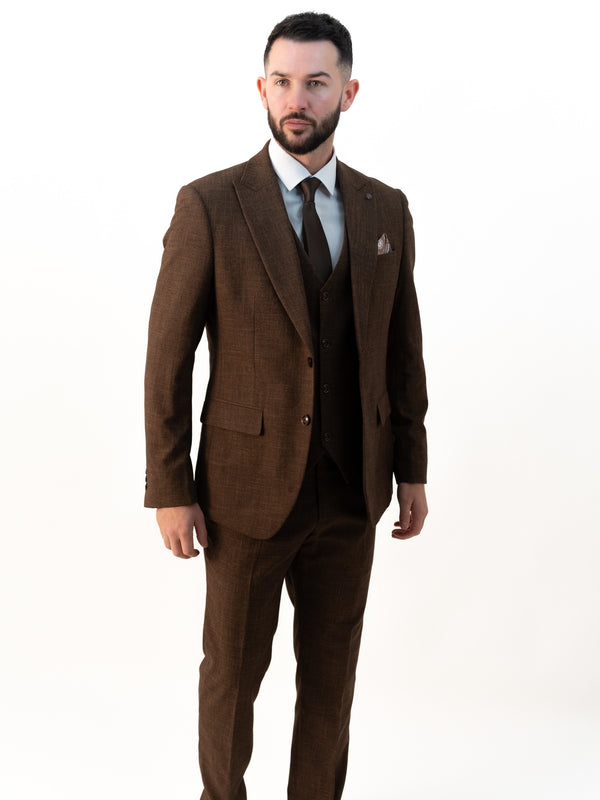 Paolo Chocolate Brown Double Breasted Three Piece Suit