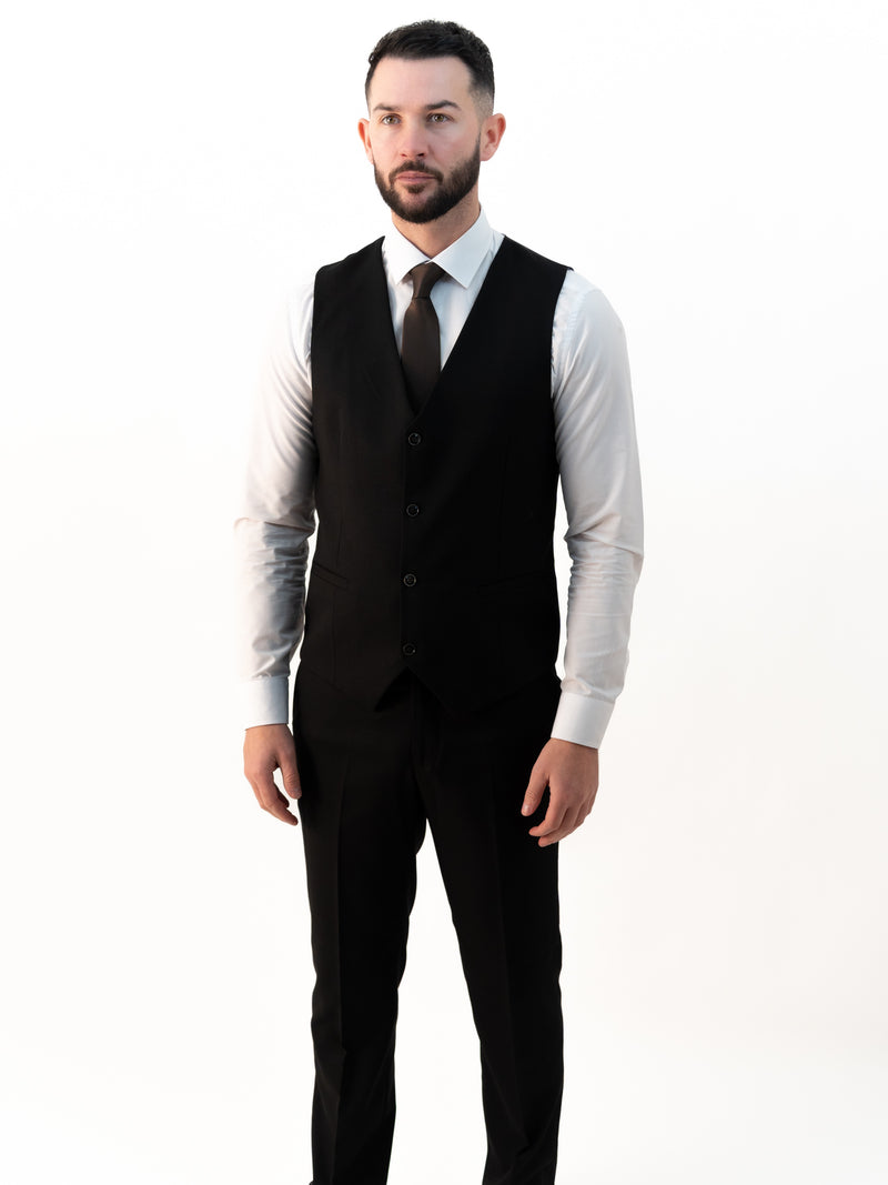 Paolo Black Double Breasted Three Piece Suit