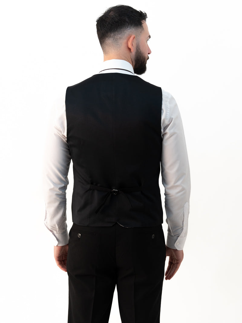 Paolo Black Double Breasted Three Piece Suit