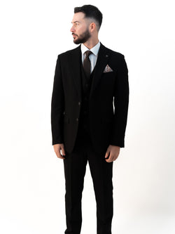 Paolo Black Double Breasted Three Piece Suit