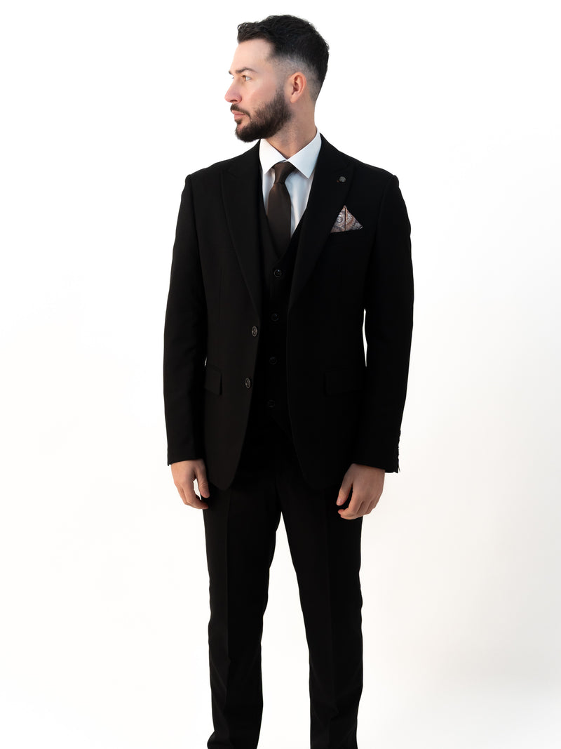 Paolo Black Double Breasted Three Piece Suit