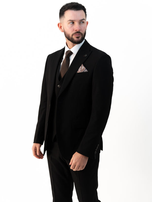 Paolo Black Double Breasted Three Piece Suit