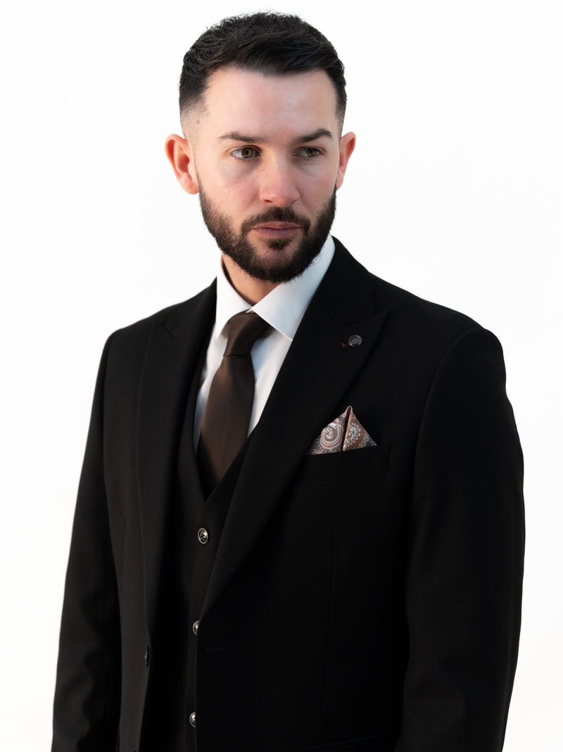 Paolo Black Double Breasted Three Piece Suit