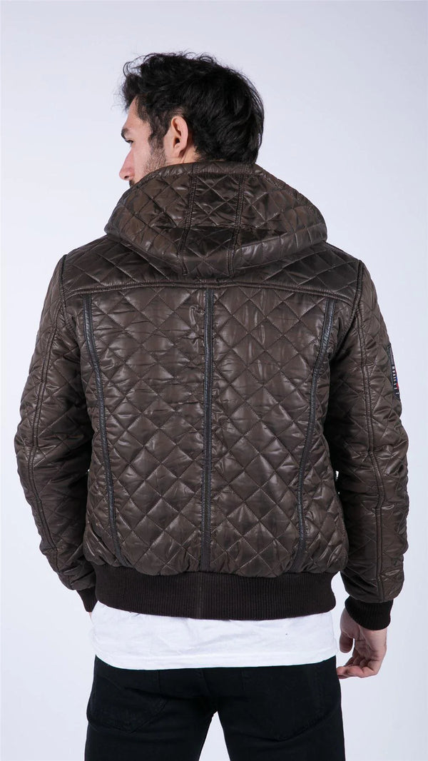 • Mens Hooded Bomber Jacket Lightweight Quilted Diamond Stitching • Classic Bomber Jacket With Pull String Hood & Badge Design • Light Weight Jacket Perfect For All Seasons • Elasticated Cuffs & Waist Material: 100% Polyester
