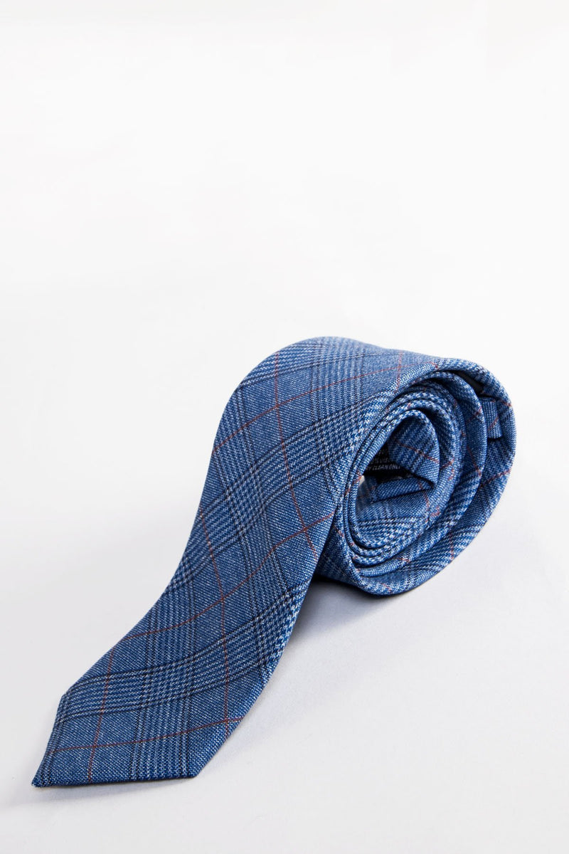 George Light Blue Check Tie - Mens Tweed Suits