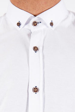 CHARLIE - White Button Down Collar Shirt With Tan Buttons | Marc Darcy - Mens Tweed Suits