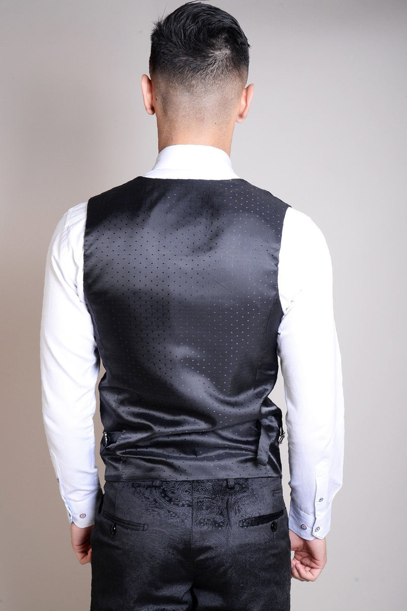 Simon Jacquard Black Velvet Three Piece Suit - Mens Tweed Suits
