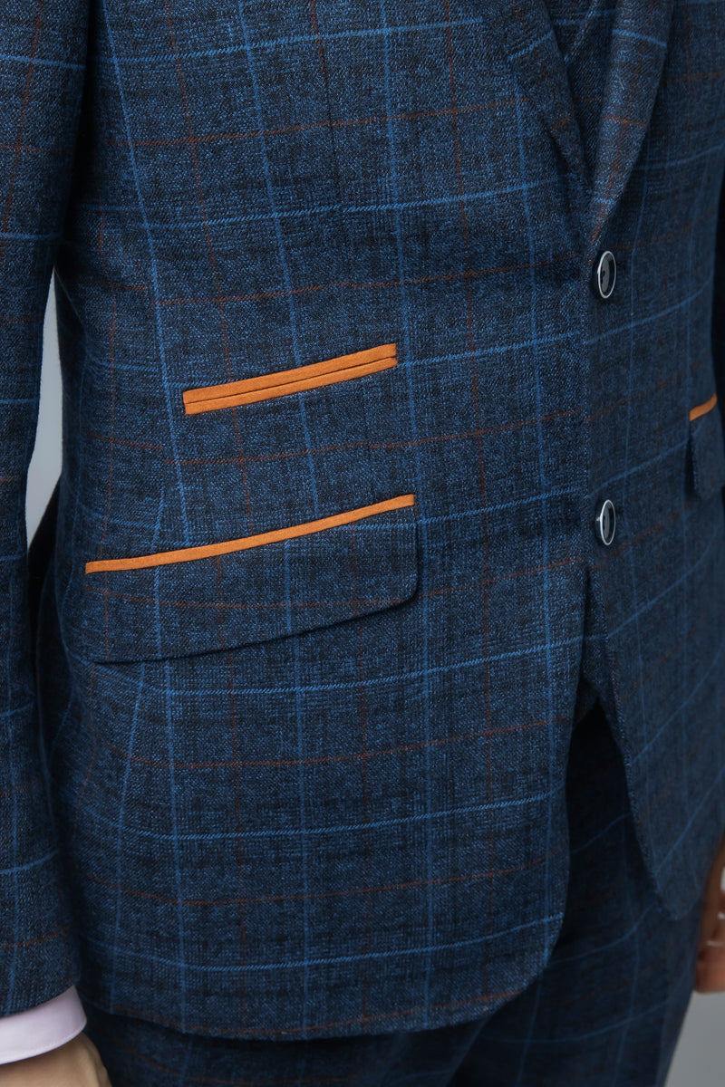 Mens Navy Tweed Check 3 Piece Suit | Robert Simon Suits | Mens Tweed Suits |  Office Wearm | Office Wear | check suit