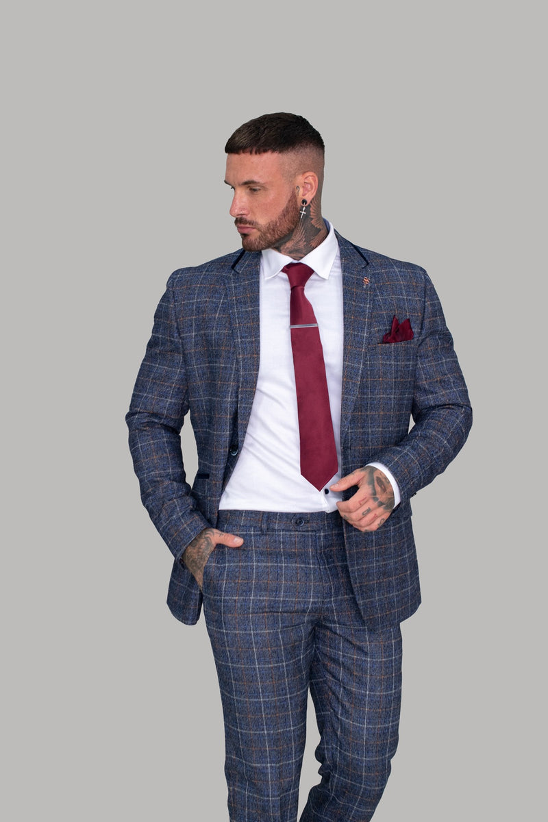 Bonita Blue Check Three Piece Suit :- Check Suit - Mens Tweed Suits | Jacket | Waistcoats | Check Suit | Wedding Wear | Office Wear