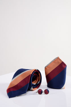 Bruno Multi-Colour Stripe Tie, Cufflink and Pocket Square - Mens Tweed Suits | Jacket | Waistcoats