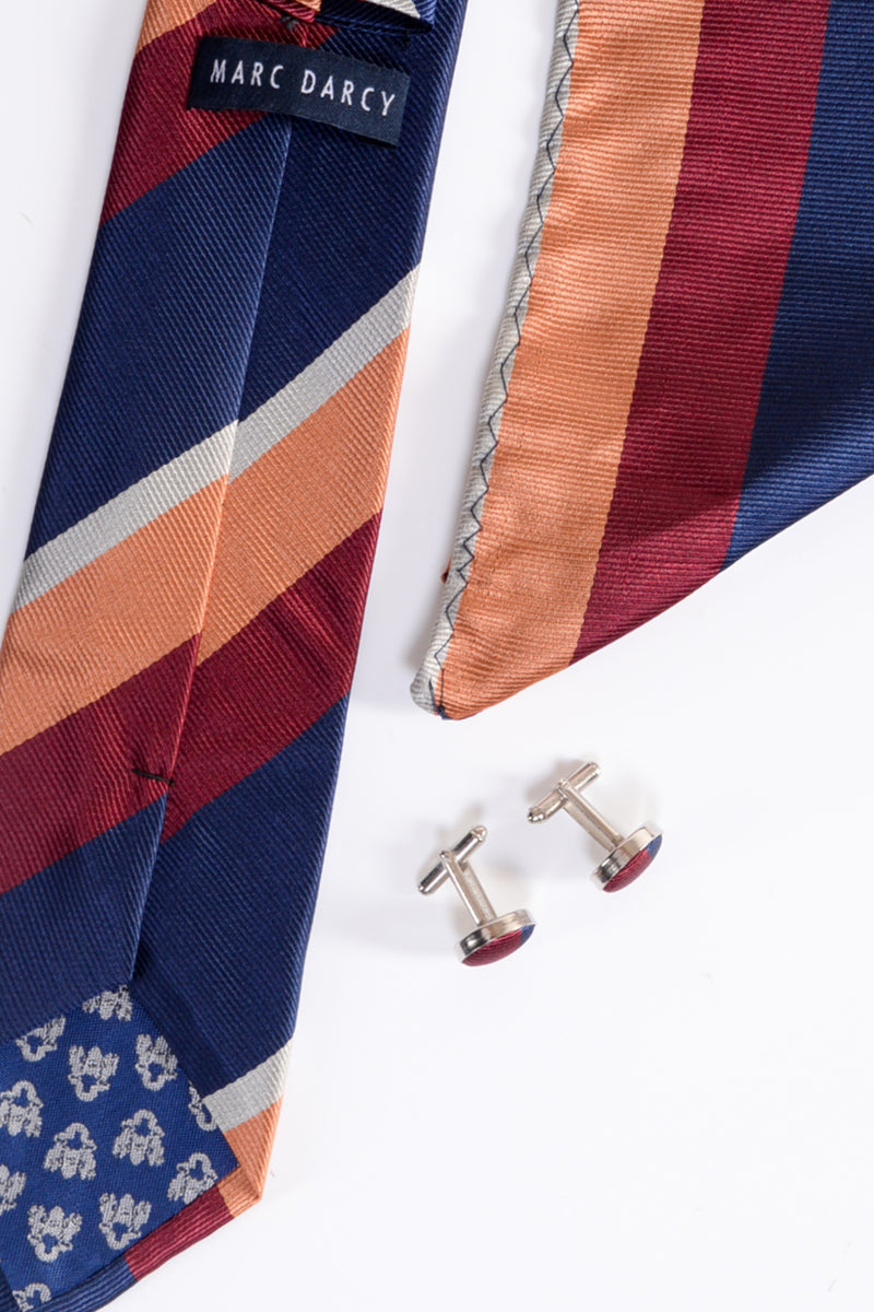Bruno Multi-Colour Stripe Tie, Cufflink and Pocket Square - Mens Tweed Suits | Jacket | Waistcoats
