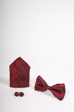 Wine Paisley Bow Tie set | Wedding Bow Ties & Accessories | Mens Tweed Suits