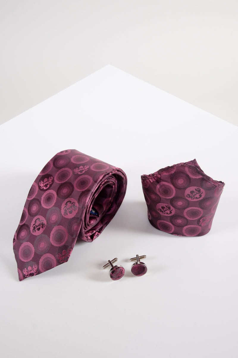 Bubble Berry Tie, Cufflink and Pocket Square - Mens Tweed Suits | Jacket | Waistcoats