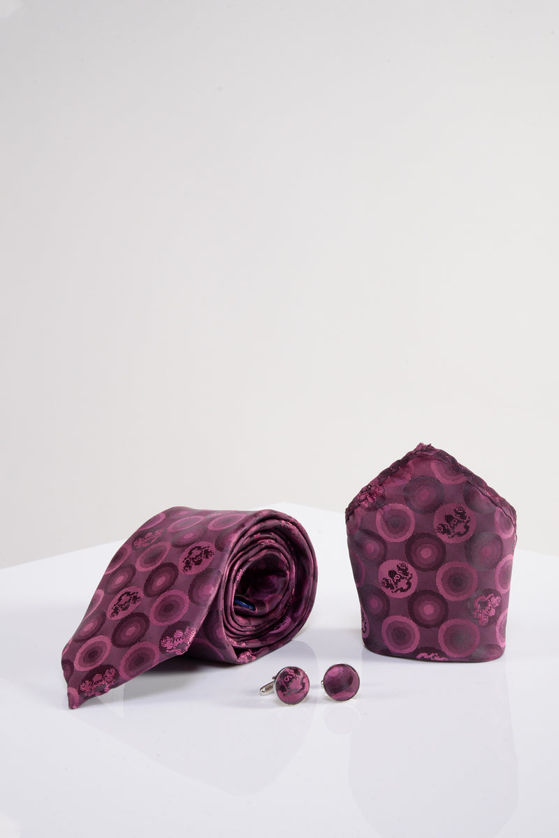Bubble Berry Tie, Cufflink and Pocket Square - Mens Tweed Suits | Jacket | Waistcoats