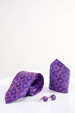 Bubble Purple Tie, Cufflink and Pocket Square - Mens Tweed Suits | Jacket | Waistcoats