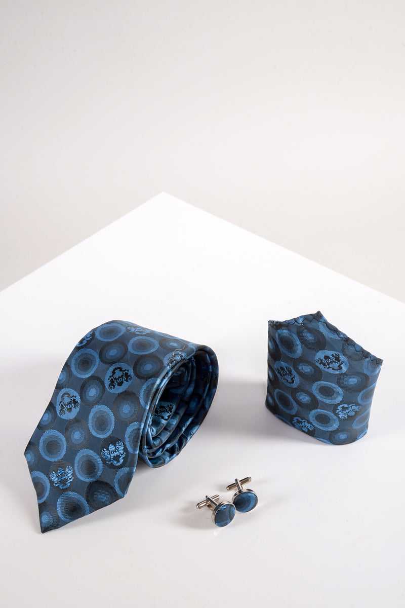 Bubble Sky Blue Tie, Cufflink and Pocket Square - Mens Tweed Suits | Jacket | Waistcoats