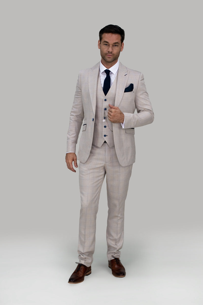 Caridi Beige Slim Fit Trousers - Mens Tweed Suits | Jacket | Waistcoats